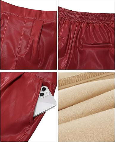 luvamia faux leather shorts for women high waisted pleated pull on pleather shorts with side slit elastic waist trendy pockets stylish