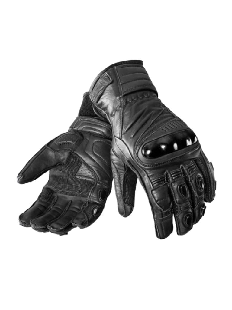 Men’s Black Leather Motorcycle Gloves with Protective Shell and Breathable Grip