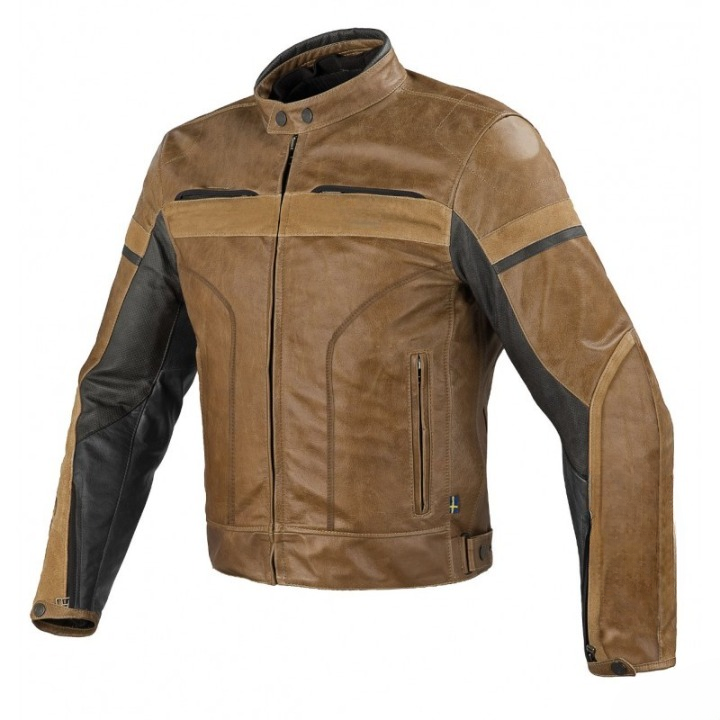 mens tan brown cafe racer leather jacket with black panels vintage motorcycle riding coat biker retro moto jacket leather gear
