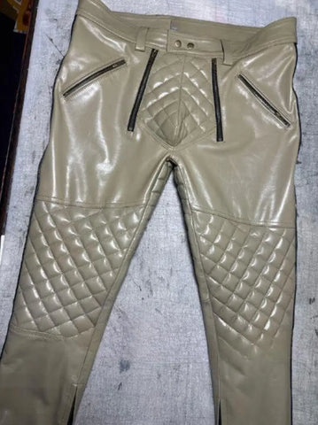 Men's Real Cowhide Leather Quilted Biker Pants | Open Front Bold Clubwear | Unique Fetish Style Trousers, Gift For Any Special Person