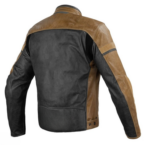mens tan brown cafe racer leather jacket with black panels vintage motorcycle riding coat biker retro moto jacket leather gear
