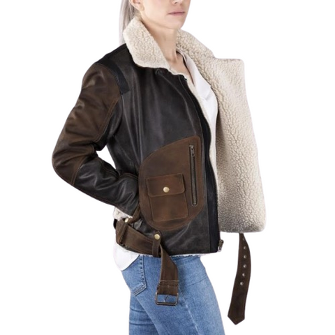 Heritage Vintage Aviator Shearling Leather Jacket for Women
