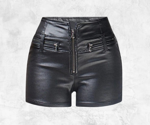 Handmade Black Leather Shorts - Slim Fit, Genuine Leather, Zip Closure, Stylish & Durable for Streetwear or Casual Outfits