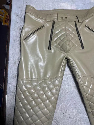 Men's Real Cowhide Leather Quilted Biker Pants | Open Front Bold Clubwear | Unique Fetish Style Trousers, Gift For Any Special Person