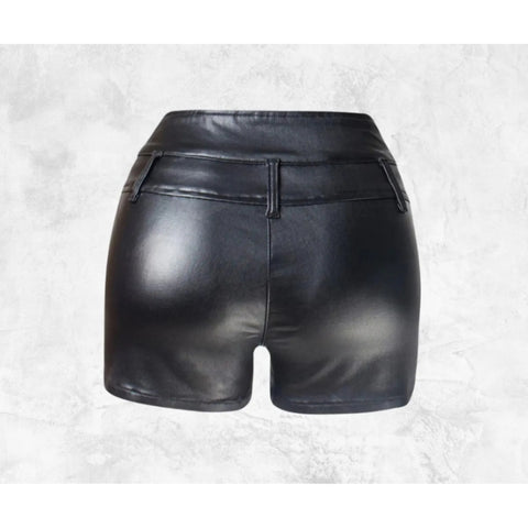 Handmade Black Leather Shorts – Slim Fit, Genuine Leather, Zip Closure, Stylish Streetwear