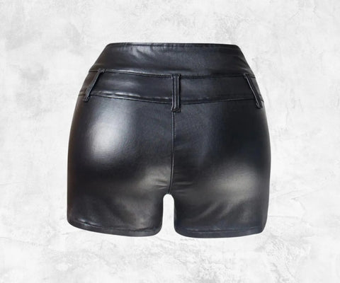 Handmade Black Leather Shorts - Slim Fit, Genuine Leather, Zip Closure, Stylish & Durable for Streetwear or Casual Outfits