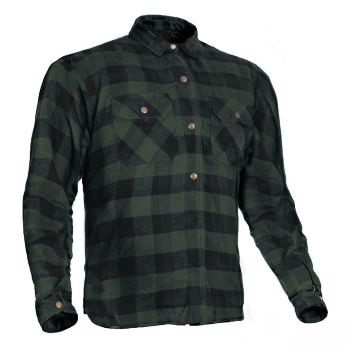 Premium Army Green & Black Flannel MC Kevlar Riding Shirt – Protective Biker Style
