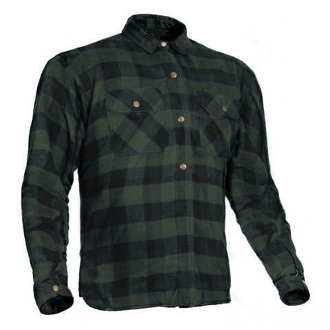 Premium Army Green & Black Flannel MC Kevlar Riding Shirt – Protective Biker Style