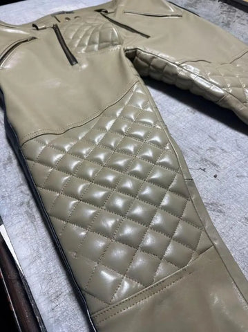 Men's Real Cowhide Leather Quilted Biker Pants | Open Front Bold Clubwear | Unique Fetish Style Trousers, Gift For Any Special Person