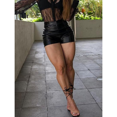 Women’s High Waisted Leather Shorts Bodycon Skinny Mini Clubwear Trendy Edgy Night Out Festival Outfit