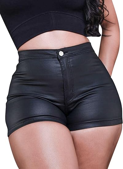 Zebaexf Black High Waist Faux Leather Shorts – Sexy Legging Fit, Casual Women’s Shorts, Sleek & Comfortable, Trendy Streetwear