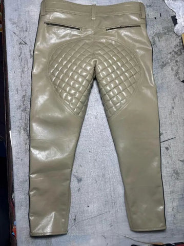 Men's Real Cowhide Leather Quilted Biker Pants | Open Front Bold Clubwear | Unique Fetish Style Trousers, Gift For Any Special Person