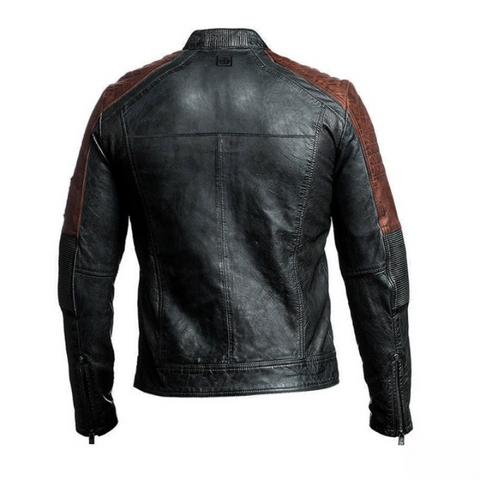 mens black and brown leather motorcycle jacket cafe racer retro biker gear vintage riding jacket protective classic motorbike style