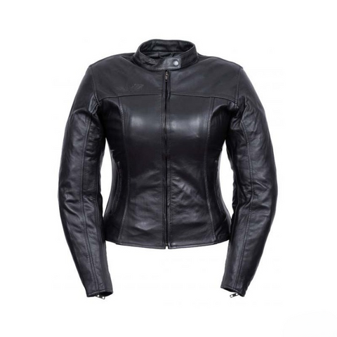 womens black leather motorcycle jacket slim fit biker gear cafe racer ladies riding jacket protective stylish motorbike apparel