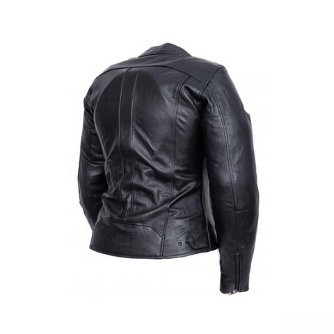 womens black leather motorcycle jacket slim fit biker gear cafe racer ladies riding jacket protective stylish motorbike apparel