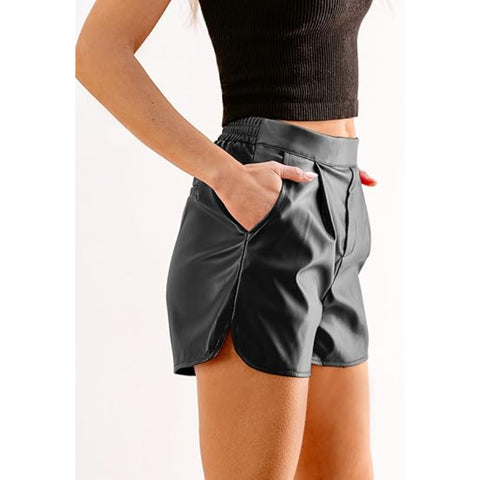 Women’s High Waisted Leather Shorts Pleated Front Relaxed A-Line Silhouette with Side Pockets Stylish Streetwear