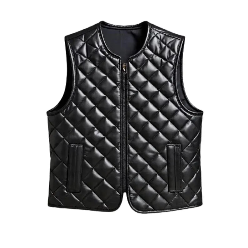 Black Leather Vest | Handmade Biker cow leather Puffer Vest For Men / special gift for someone special person .