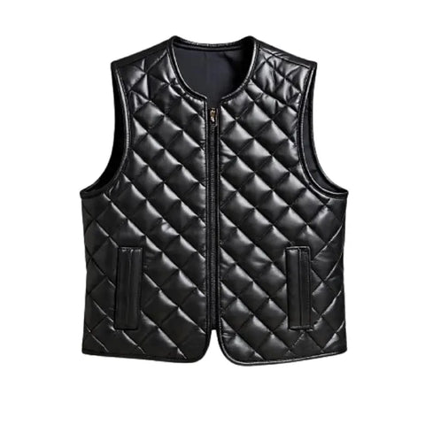 Black Leather Vest | Handmade Biker cow leather Puffer Vest For Men / special gift for someone special person .