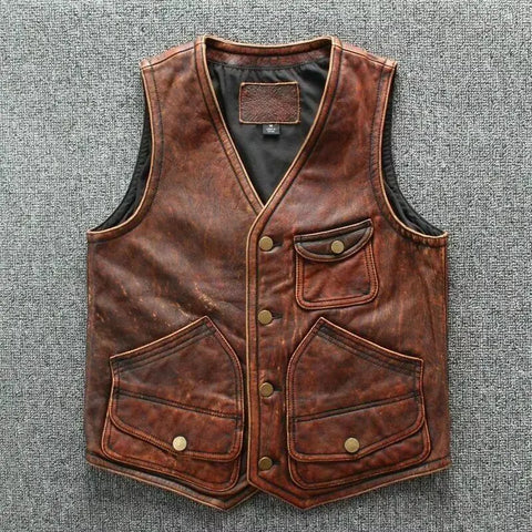 Genuine Leather Vest for Men – Handmade Cowhide Biker, Western, or Steampunk Style