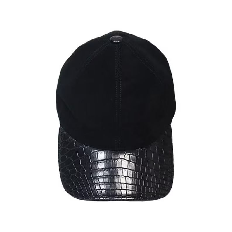 Handmade Genuine Crocodile Leather Baseball Cap | Black Velvet & Belly Skin | Adjustable Luxury Cap for Men and Women | Premium Gift Idea