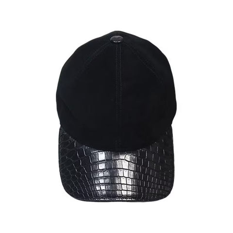 Handmade Genuine Crocodile Leather Baseball Cap | Black Velvet & Belly Skin | Adjustable Luxury Cap for Men and Women | Premium Gift Idea