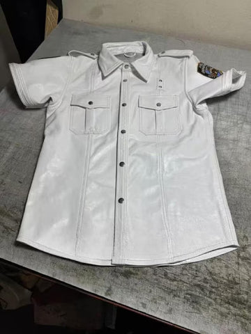 Men’s Genuine Leather Shirt | Police Inspired Streetwear, Bold Snap-Front Design, Vintage Rebel Style
