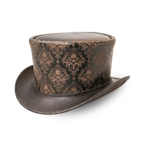 Leather Skull Engraved Top Hat, Steampunk Gothic Hat