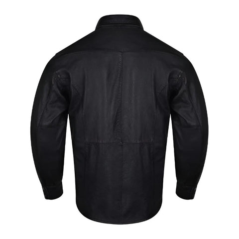 Men’s Carry Black Premium Cowhide Leather Biker Motorcycle Shirt – Stylish Riding Top