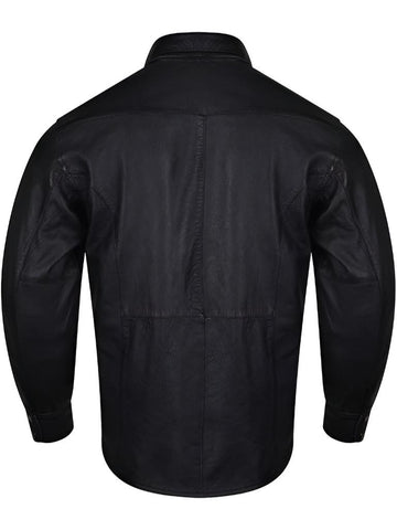 Men’s Concealed Carry Black Premium Cowhide Leather Biker Motorcycle Shirt