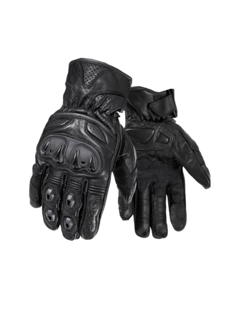 Men’s Full Gauntlet Black Leather Motorcycle Gloves with Hard Knuckle Protection