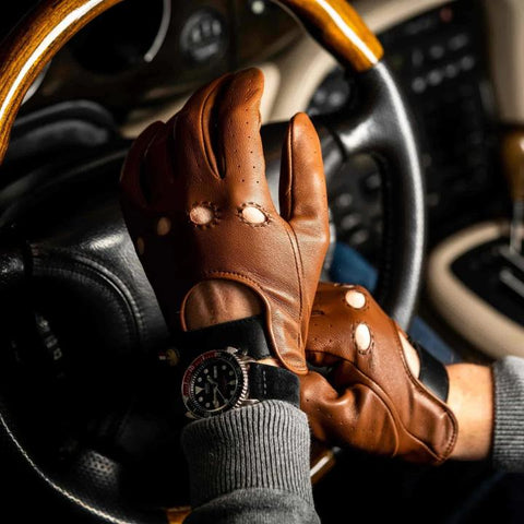 Luxury Western Leather Driving Gloves – Brown & Black | Men’s Classic Motoring Gloves