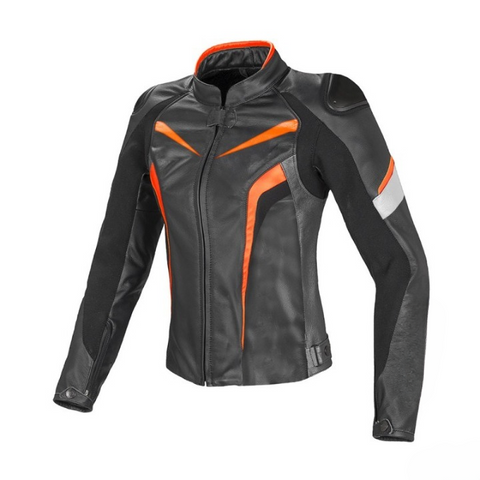 womens black orange motorcycle jacket racing sport biker leather gear protective riding coat stylish moto outerwear