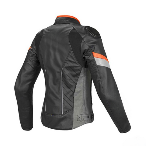 womens black orange motorcycle jacket racing sport biker leather gear protective riding coat stylish moto outerwear