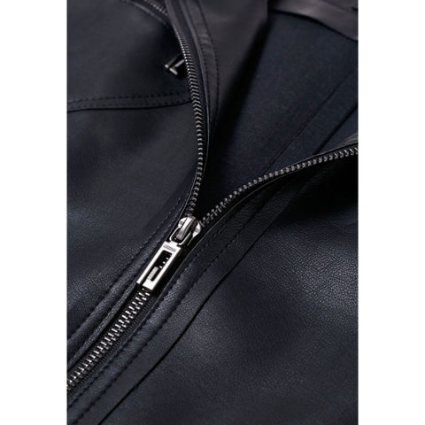 Black Leather Mini Skirt – Front Full-Length Zipper with Decorative Heart-Shaped Zippers