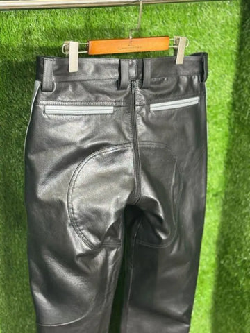 Men’s Real Cowhide Leather Pant with Double Grey Stripes | Biker Style, Clubwear | Handmade Premium Trouser