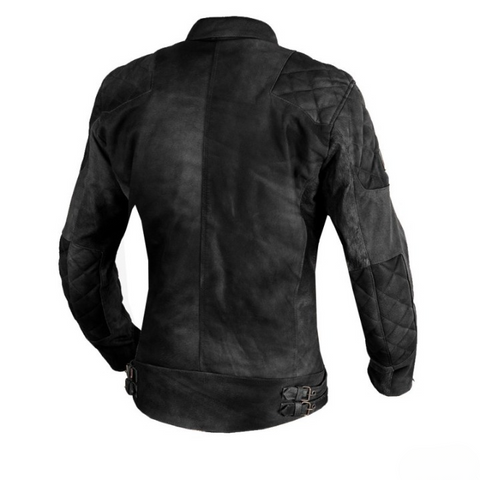 mens distressed black leather motorcycle jacket vintage cafe racer biker coat rugged retro riding gear classic moto style