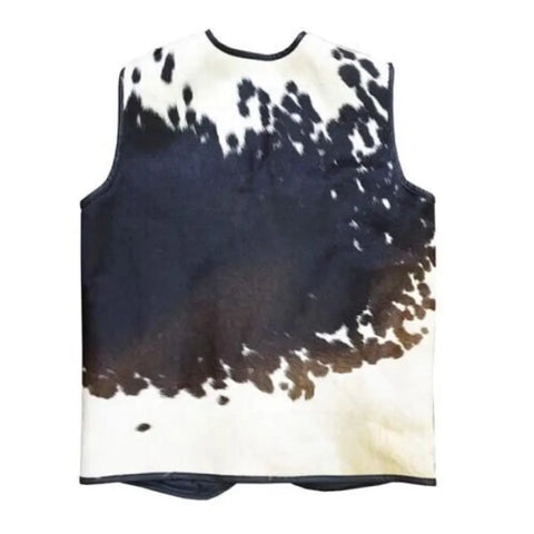 Men's Real Cowhide Leather Vest – Natural Hair-On Western Cowboy Style Waistcoat – Handmade & Unique Pattern Special Gift