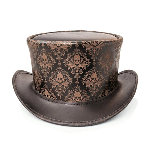 Leather Skull Engraved Top Hat, Steampunk Gothic Hat