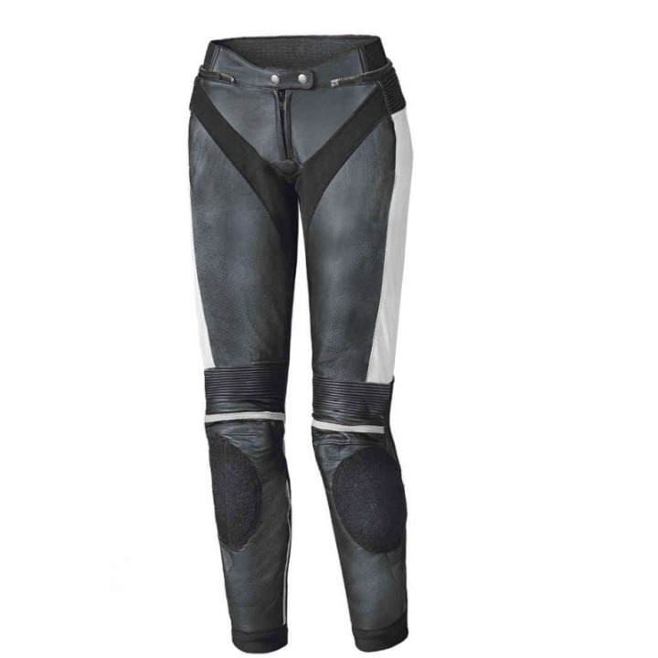 Women’s White Leather Motorcycle Pants – Reinforced Racing Gear with Stretch Fit & Knee Protection