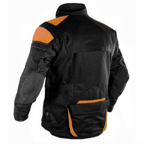Premium Dynatech Orange Flour Black Motorcycle Textile All-Weather Jacket – Protective, Breathable & Versatile Riding Gear for Men