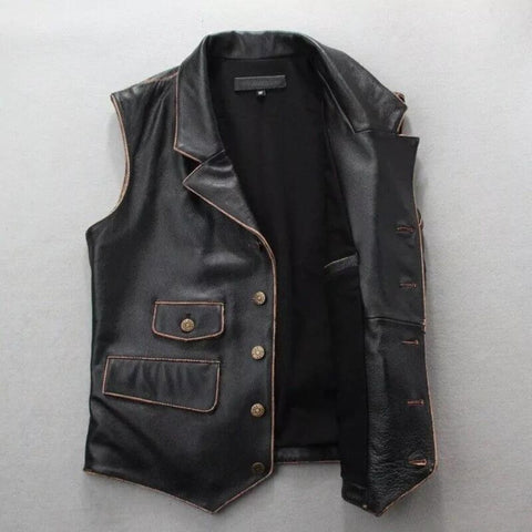 Black Leather Vest | Handmade Biker cow leather Vest For Men / special gift for someone special person .