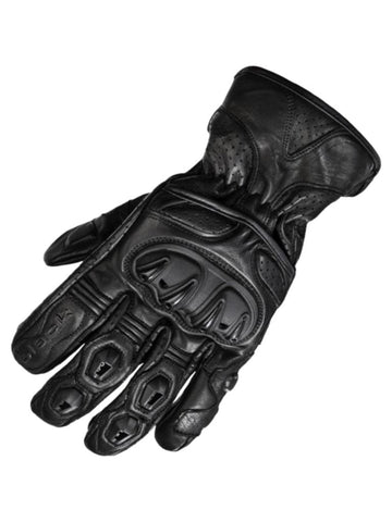 Men’s Full Gauntlet Black Leather Motorcycle Gloves with Hard Knuckle Protection