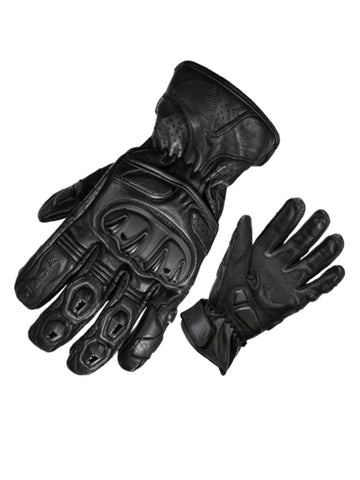 Men’s Full Gauntlet Black Leather Motorcycle Gloves with Hard Knuckle Protection