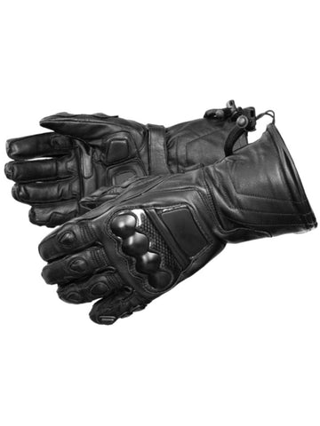 Men’s Black Full Gauntlet Motorcycle Gloves with Hard Knuckle Armor and Reinforced Protection
