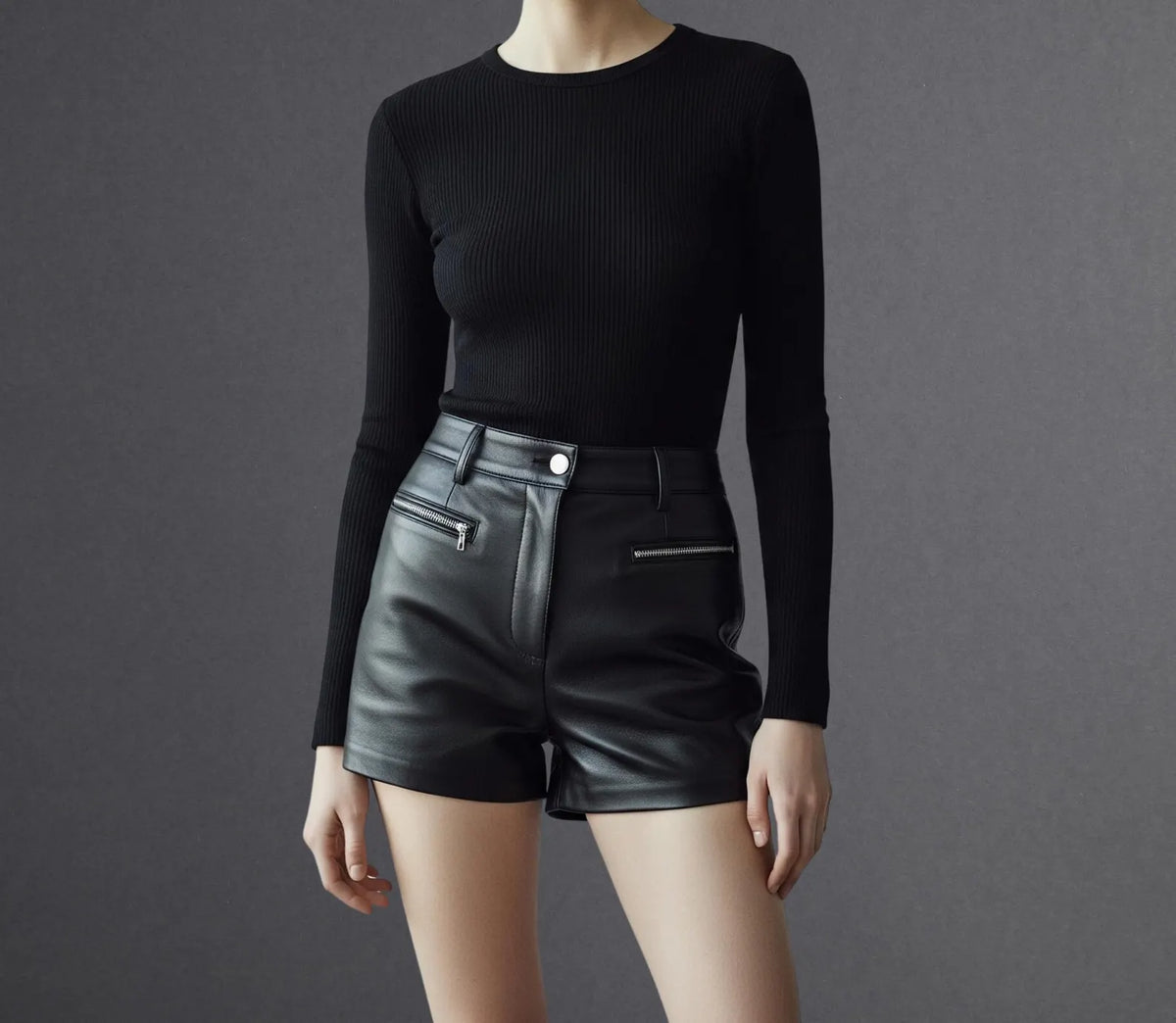 Women's Real Sheep Leather Shorts – Handmade High-Quality Genuine Leather with 2 Front Pockets, Stylish Party & Casual Wear Hot Pants