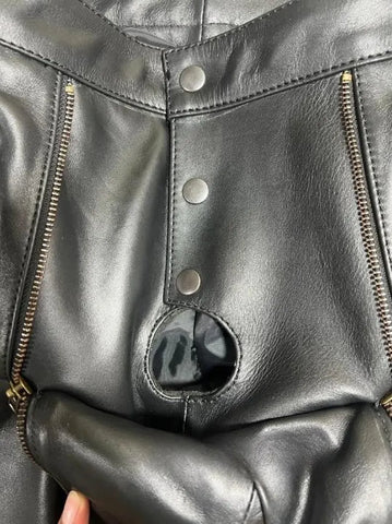 Men's Real Cowhide Leather Quilted Biker Pants | Open Front Bold Clubwear | Unique Fetish Style Trousers