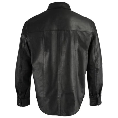 Men's Black Lightweight Snap Front Casual Biker Leather Shirt