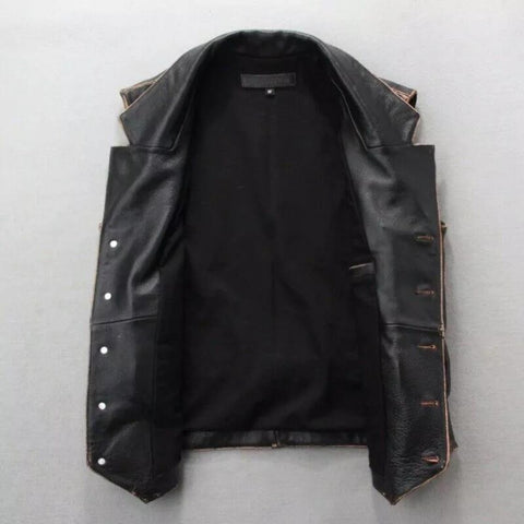 Black Leather Vest | Handmade Biker cow leather Vest For Men / special gift for someone special person .
