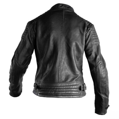mens black leather motorcycle jacket slim fit biker gear with zipper closure protective vintage moto fashion durable riding wear stylish