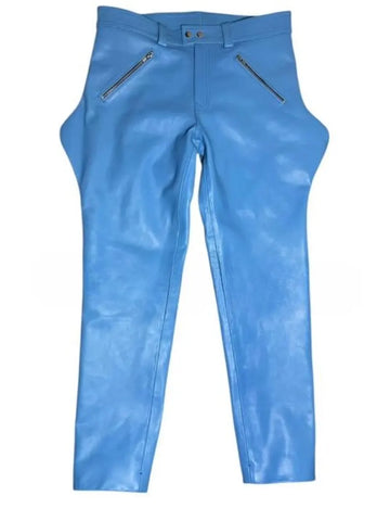 Men’s Genuine Cowhide Leather Sky Blue Police Style Biker Breeches | Uniform-Inspired Pants
